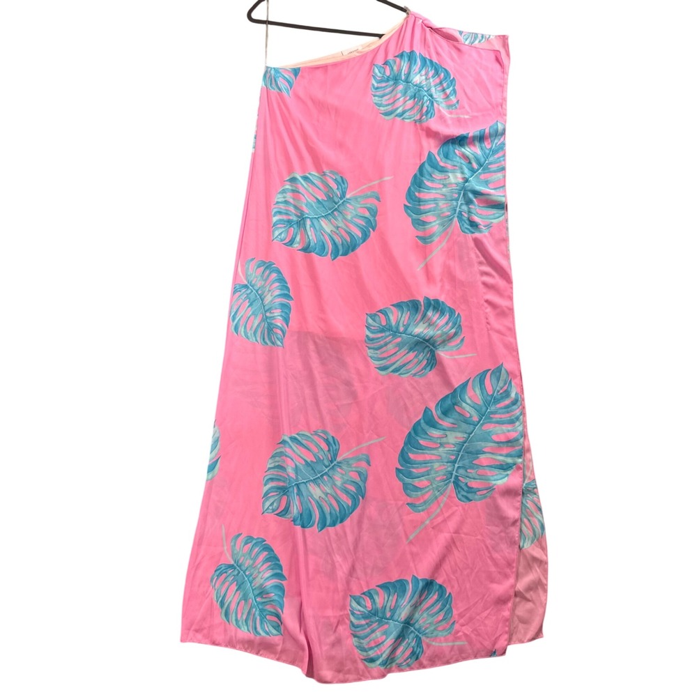 Adrienne One Shoulder Maxi Dress Tropical Monstera‎ Resort Vacation Statement M